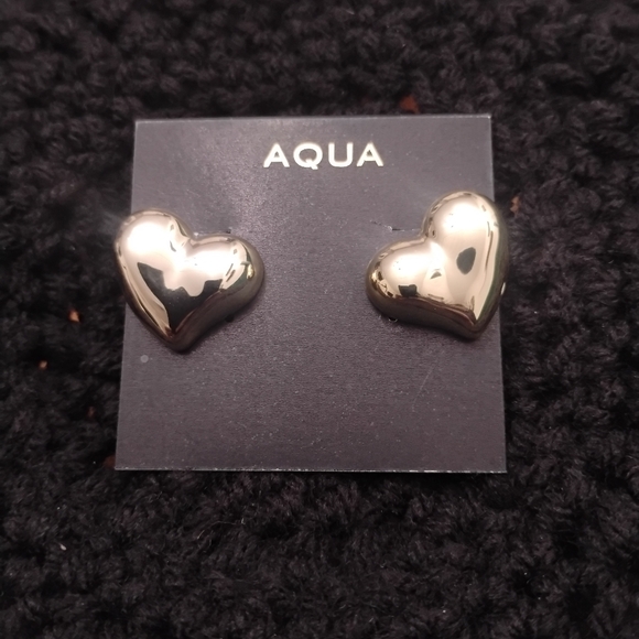 Aqua Puffy Heart Stud Earrings in Gold NWT - Picture 4 of 10